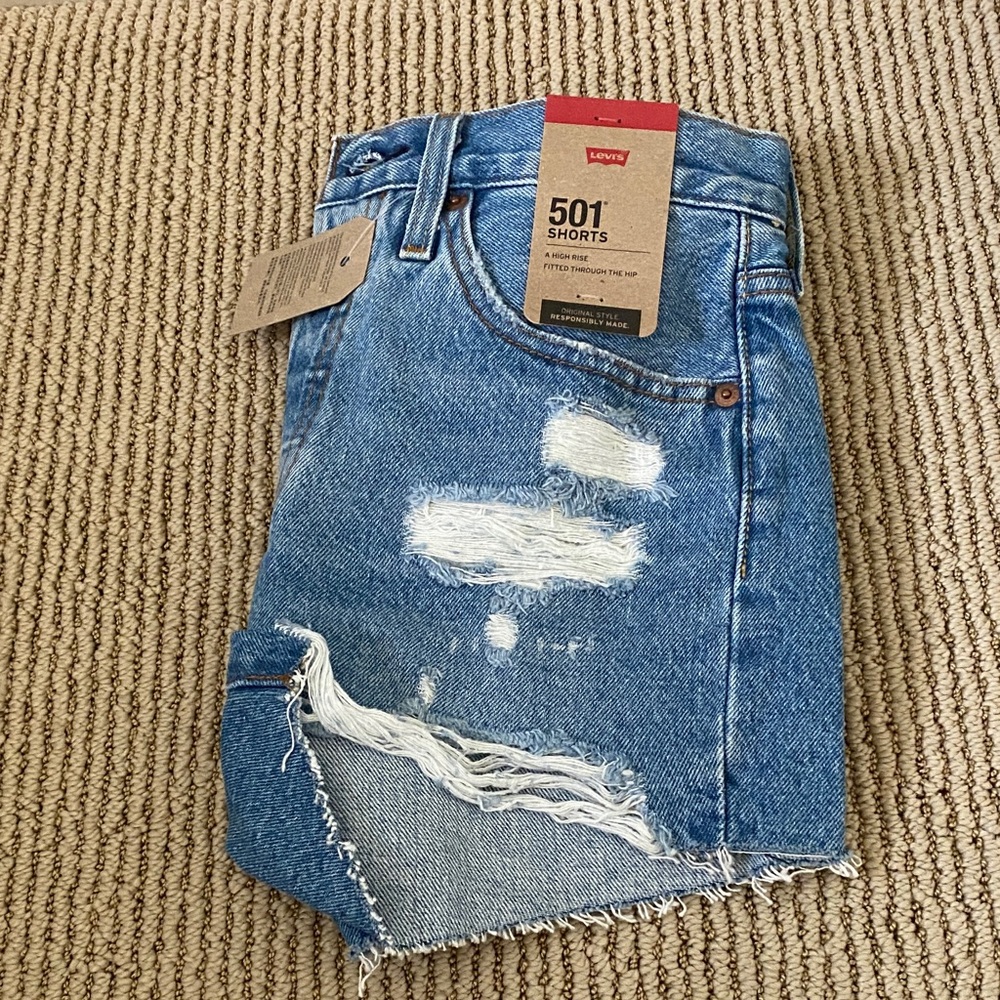 Levi's Blue Distressed Denim Shorts